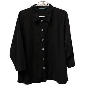 Cotton Connection-Black-3/4 Sleeve Blouse-Button Front, Size Large-Cotton